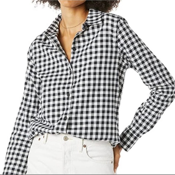 J Jill Gingham Checks Black White Button Up Tunic size S Small - Picture 1 of 10